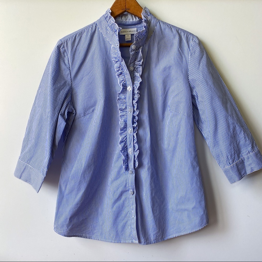 Blue Pinstripe Preppy Tuxedo Shirt